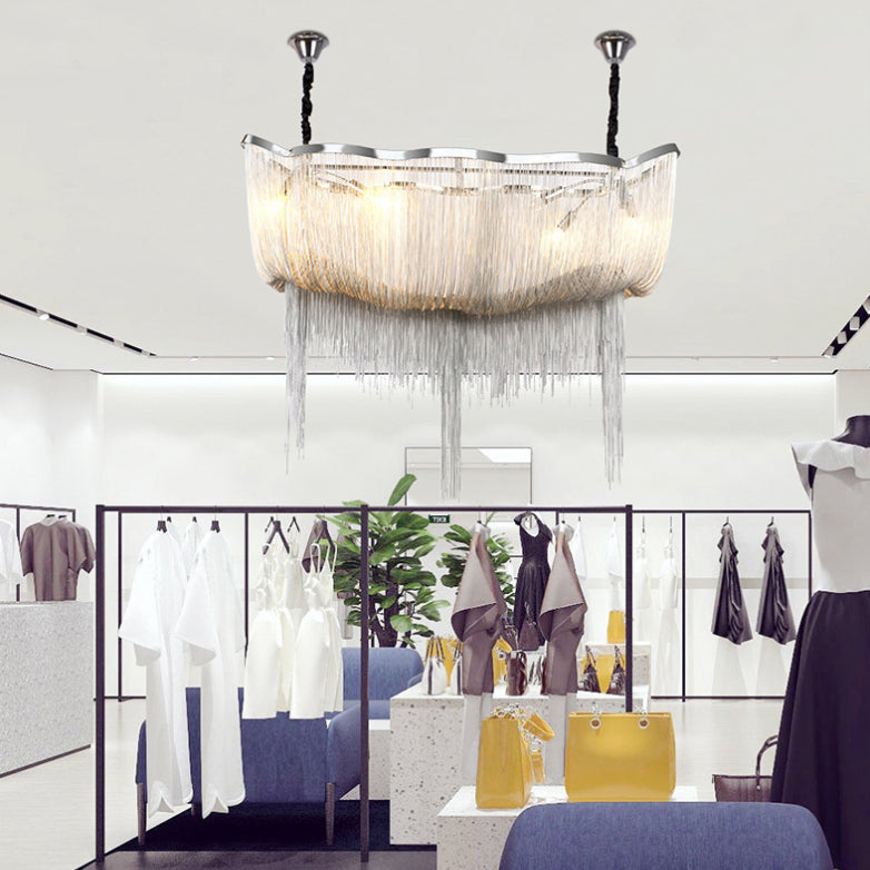 Chrome Postmodern Linear Lighting Fixtures Tassel Aluminum Down Lighting Pendant