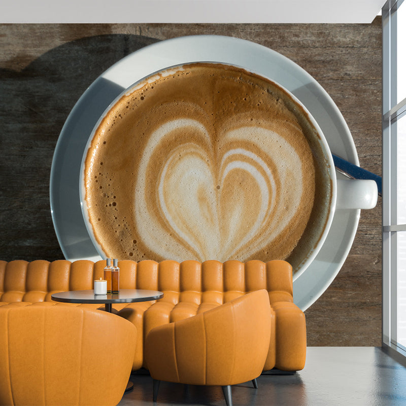 Cappuccino Coffee Mural Wallpaper for Commercial Coffee Shop, Stain Resistant