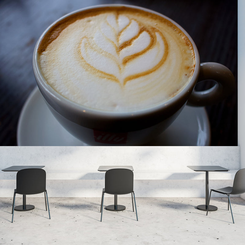 Cappuccino Coffee Mural Wallpaper for Commercial Coffee Shop, Stain Resistant