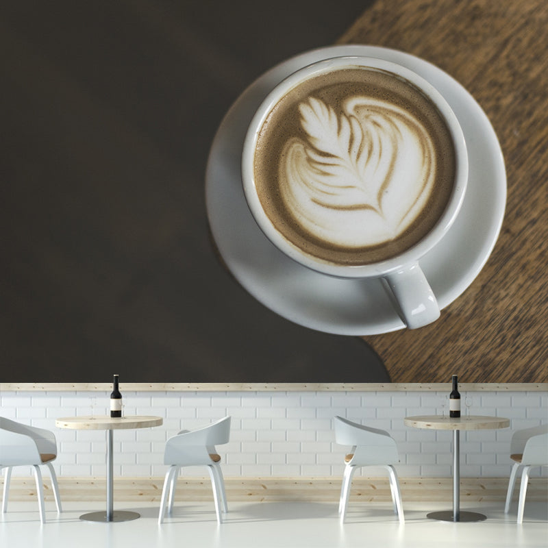 Cappuccino Coffee Mural Wallpaper for Commercial Coffee Shop, Stain Resistant