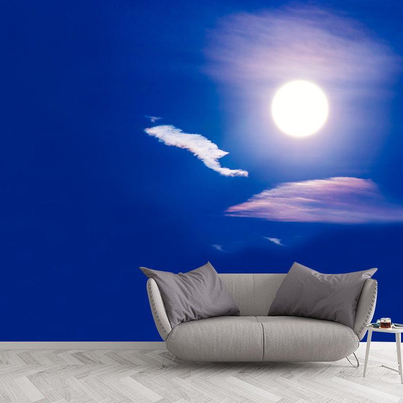 Minimalism Style Cloud Mural Wallpaper for Guest Room Decor in Blue, Made to Measure