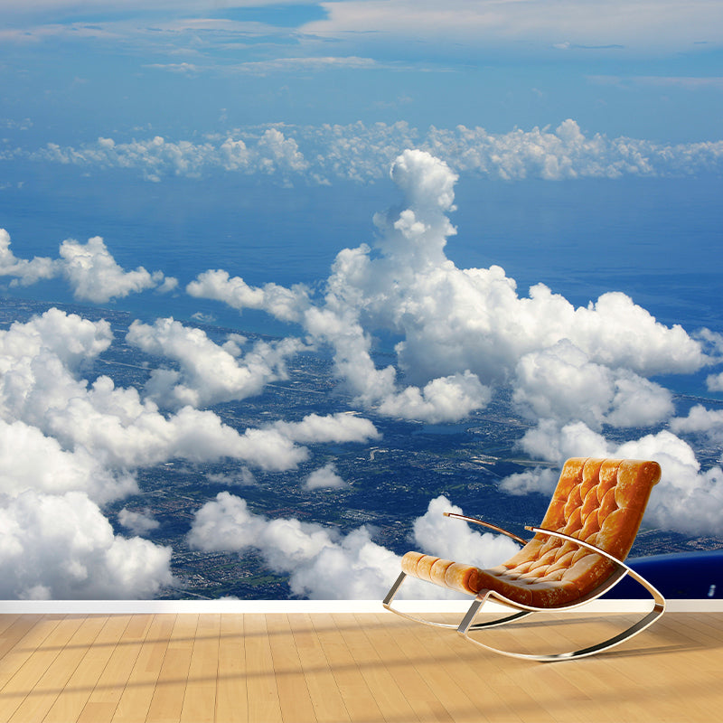 Minimalism Style Cloud Mural Wallpaper for Guest Room Decor in Blue, Made to Measure