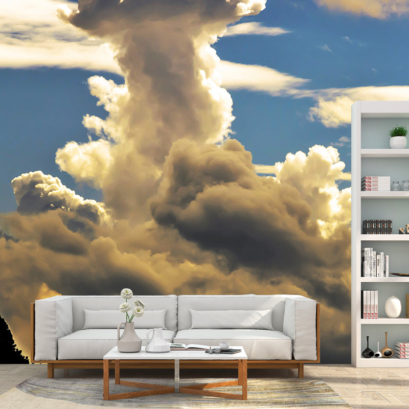 Minimalism Style Cloud Mural Wallpaper for Guest Room Decor in Blue, Made to Measure