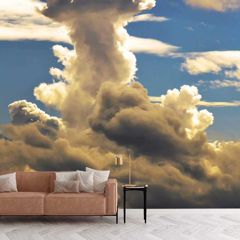 Minimalism Style Cloud Mural Wallpaper for Guest Room Decor in Blue, Made to Measure