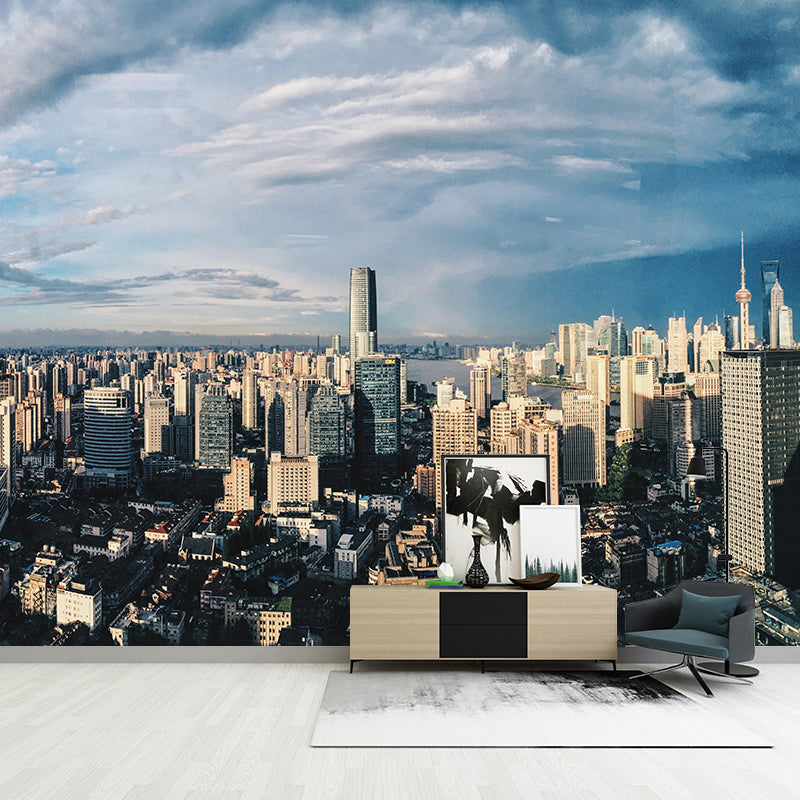 Cityscapes Mural Wallpaper Stain Resistant Wall Covering for Living Room