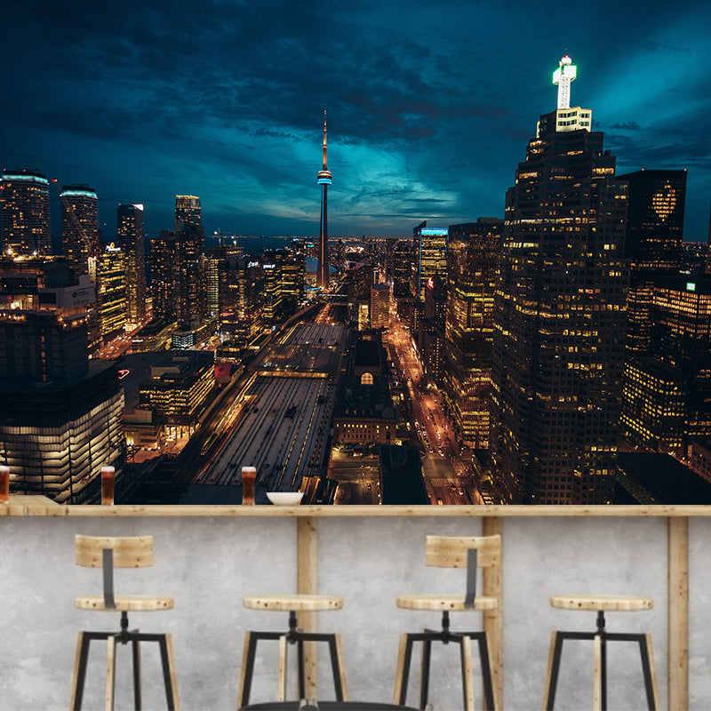 Cityscapes Mural Wallpaper Stain Resistant Wall Covering for Meeting Room Decoration