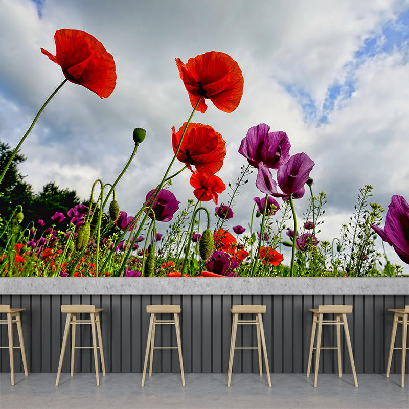 Poppies Flowe Mural Decal Contemporary Wallpaper Eco-friendly Wall Decor for Bedroom