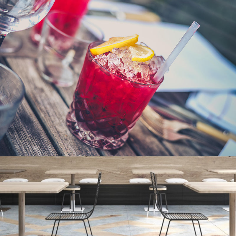 Customized Cocktail Mural Wallpaper Decorative Restaurant Wall Art in Bright Color