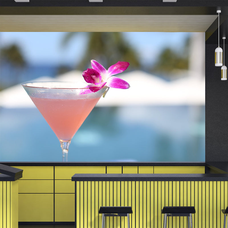 Customized Cocktail Mural Wallpaper Decorative Restaurant Wall Art in Bright Color