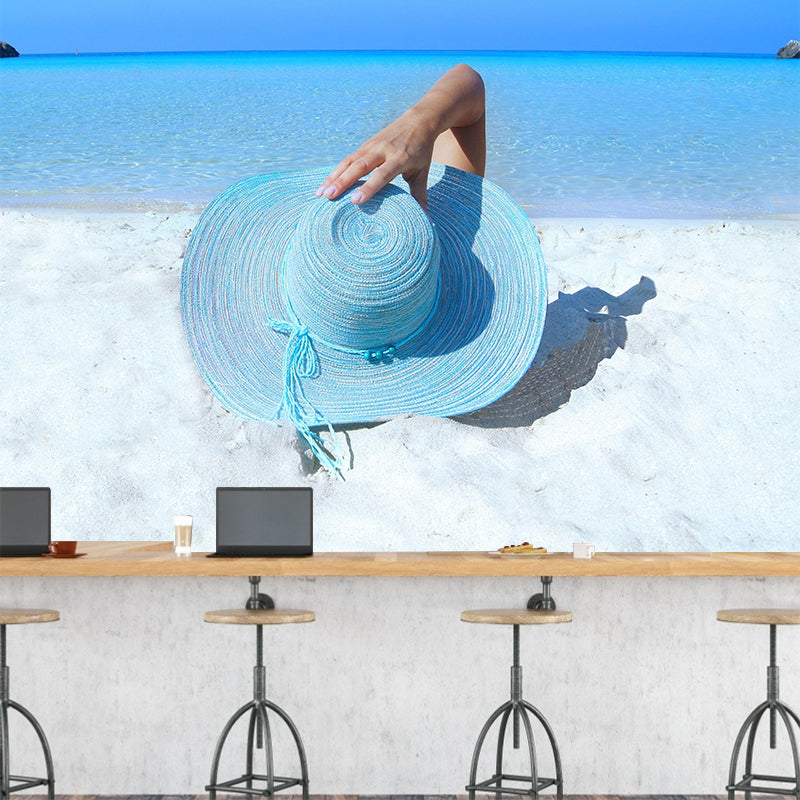 Sandy Beach Coast Wallpaper Mural Contemporary Wall Covering for Bathroom