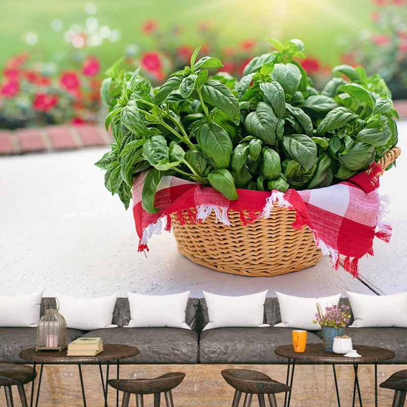 Basil Leaf Painting Mural Decal Modern Mildew Resistant Wall Covering for Decoration