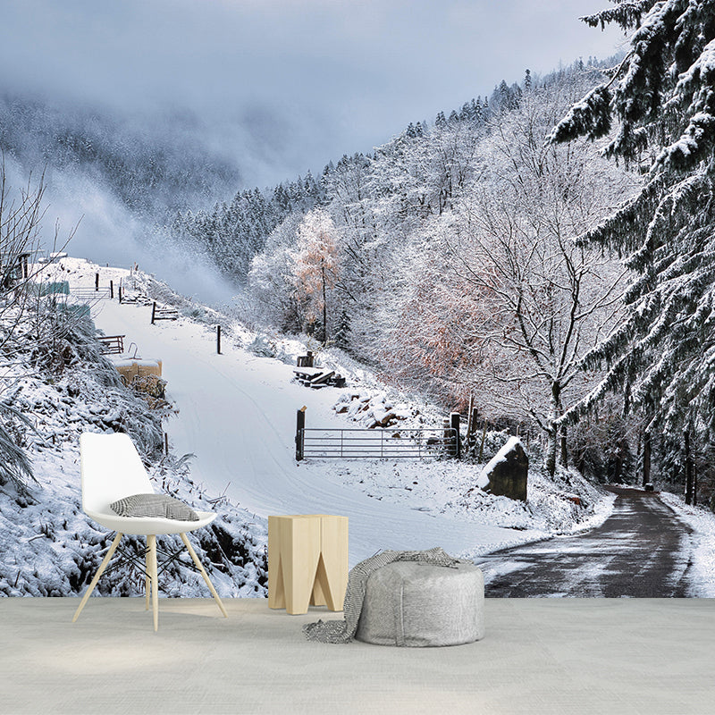 Customized Winter Forest Wall Mural Mildew Resistant Wall Decor for House Interior