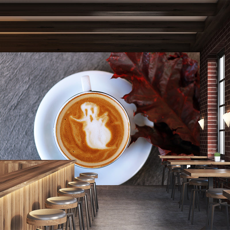 Fragrant Coffee Mural Wallpaper with Beautiful Pattern Decorative Restaurant
