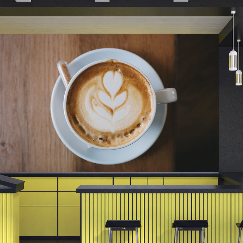Fragrant Coffee Mural Wallpaper with Beautiful Pattern Decorative Restaurant