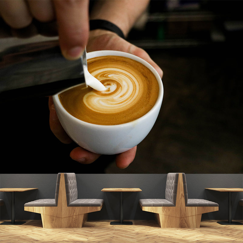 Fragrant Coffee Mural Wallpaper with Beautiful Pattern Decorative Restaurant