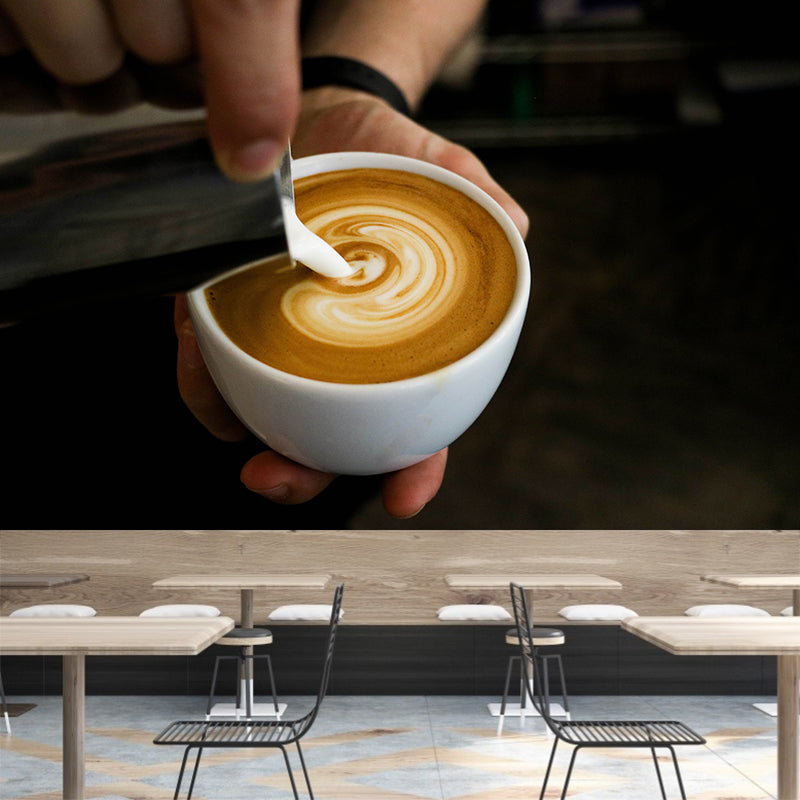 Fragrant Coffee Mural Wallpaper with Beautiful Pattern Decorative Restaurant