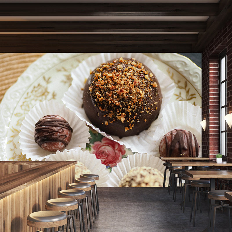Delicious Chocolate Wall Paper Mural Stain Resistant Wall Covering for Dessert Shop