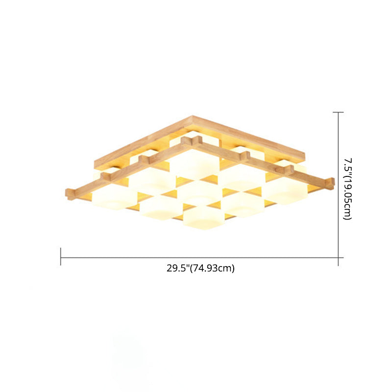 Log Color Geometric Ceiling Light in Modern Concise Style Wooden Indoor Flush Mount with Glass Shade