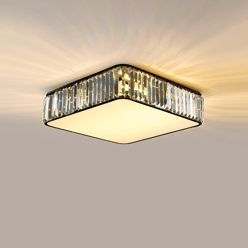 Modern Luxury Geometric Flush Mount Wrought Iron Indoor Ceiling Light with Crystal Shade