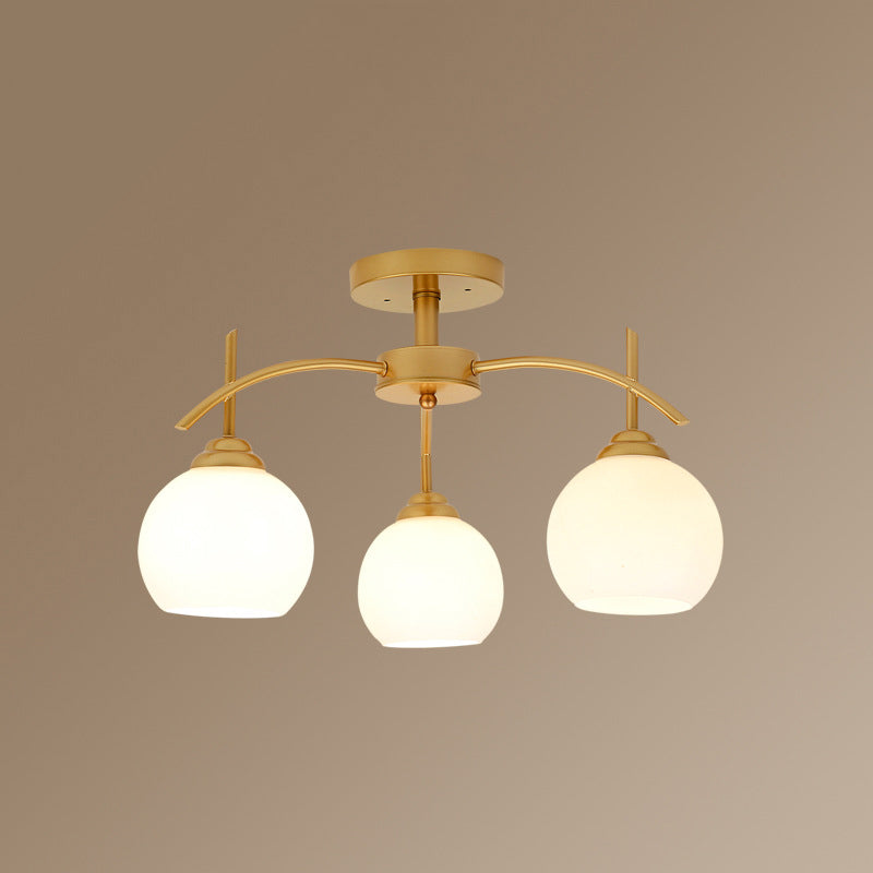 Plafonnier satellite artificiel classique traditionnel en fer forgé semi - encastré avec abat - jour en verre blanc