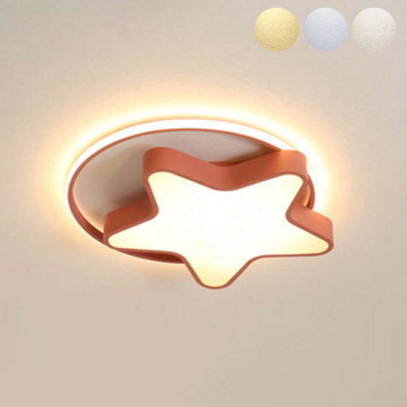 Kids Lovely Star LED Flush Mount Wrought Iron Indoor Ceiling Light with Acrylic Shade