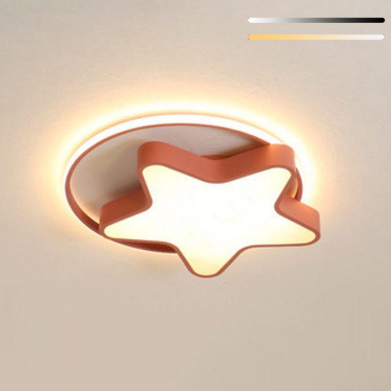 Kids Lovely Star LED Flush Mount Wrought Iron Indoor Ceiling Light with Acrylic Shade