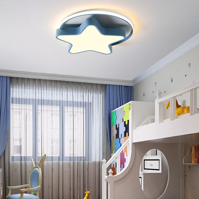 Kids Lovely Star LED Flush Mount Wrought Iron Indoor Ceiling Light with Acrylic Shade