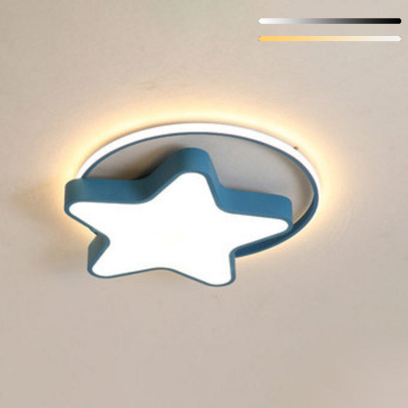 Kids Lovely Star LED Flush Mount Wrought Iron Indoor Ceiling Light with Acrylic Shade