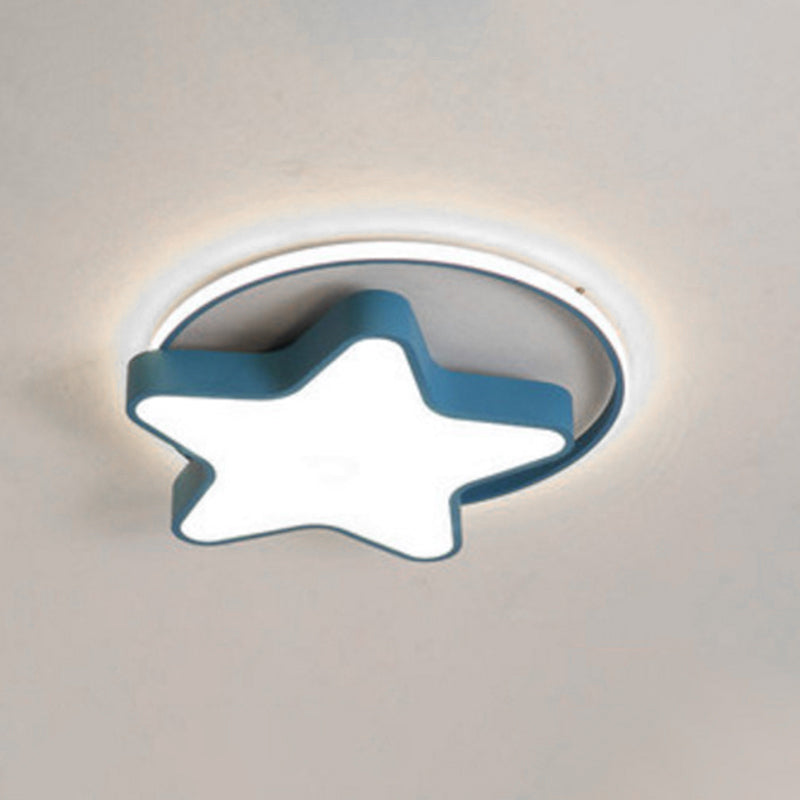 Kids Lovely Star LED Flush Mount Wrought Iron Indoor Ceiling Light with Acrylic Shade