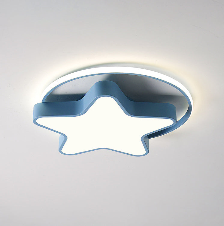 Kids Lovely Star LED Flush Mount Wrought Iron Indoor Ceiling Light with Acrylic Shade