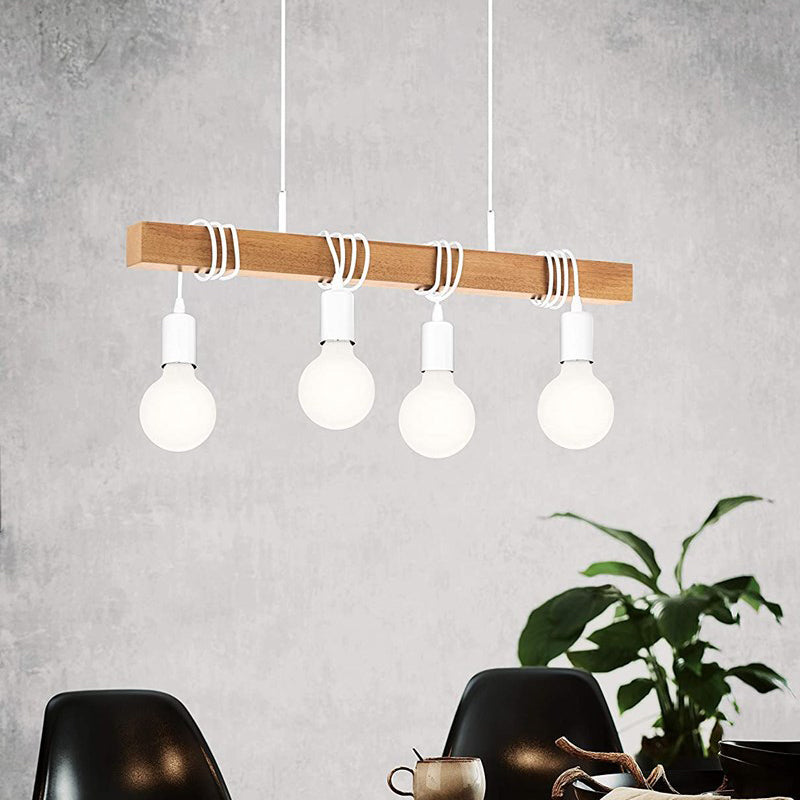 4 Light Globe Pendant Light Modern Island Lighting Glass and Wood Island Light Fixture