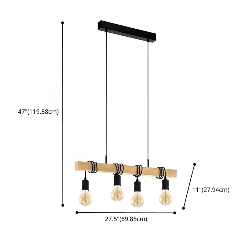 4 Light Globe Pendant Light Modern Island Lighting Glass and Wood Island Light Fixture