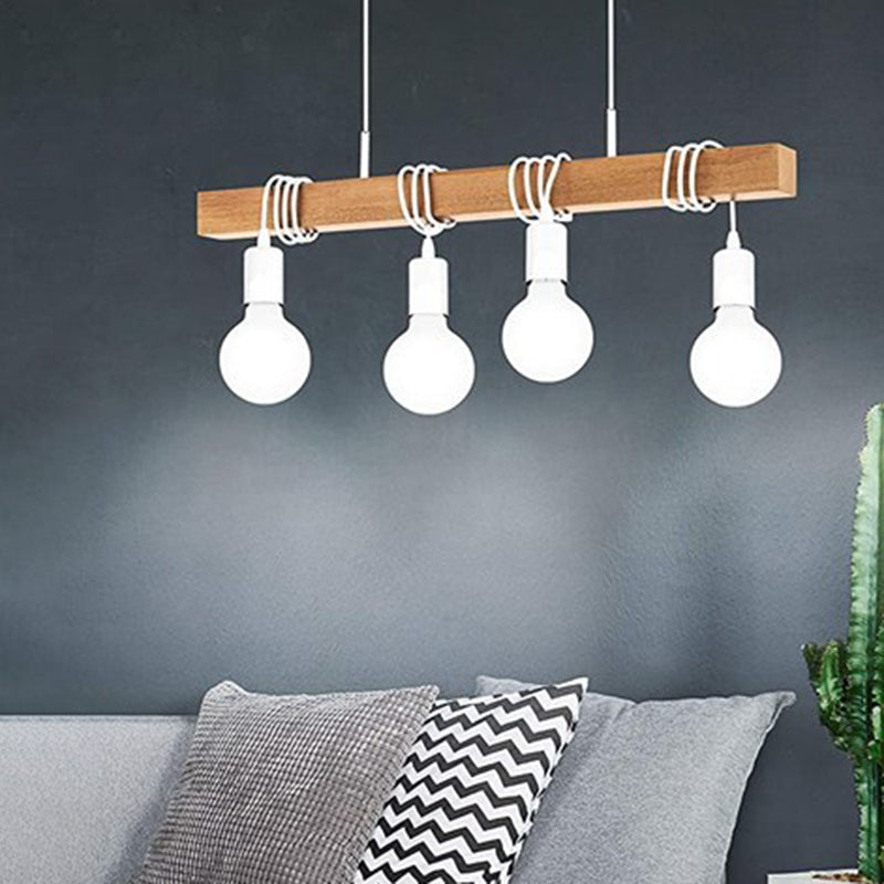 4 Light Globe Pendant Light Modern Island Lighting Glass and Wood Island Light Fixture