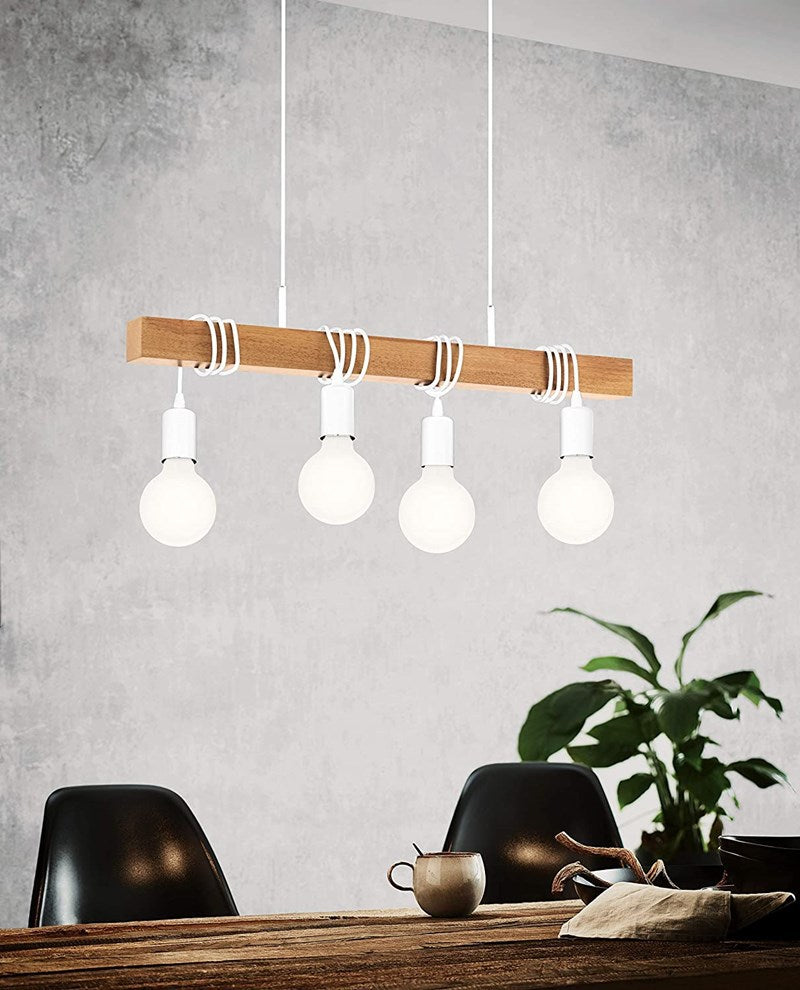 4 Light Globe Pendant Light Modern Island Lighting Glass and Wood Island Light Fixture