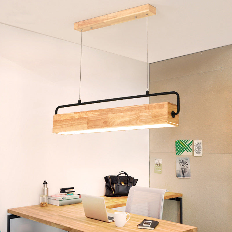Modern Kitchen Island Lighting Cuboid Island Light Fixture Wood 1 Light Island Lights in Black