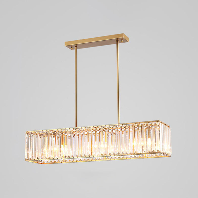 Crystal Cuboid Island Light Fixture Modern Chandelier 3 Light Island Light Fixtures