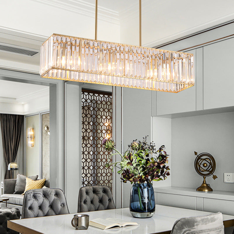 Crystal Cuboid Island Light Fixture Modern Chandelier 3 Light Island Light Fixtures