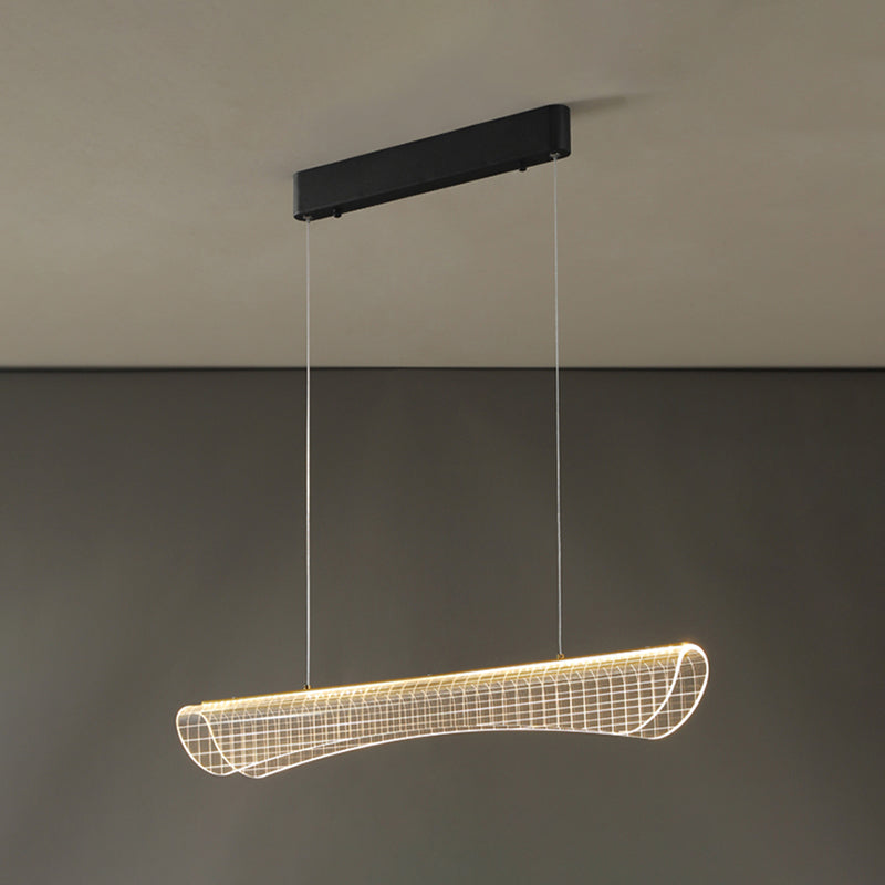 Luce a sospensione moderna Transparent Island Lighting Metal 1 Light Isola Lampada in nero