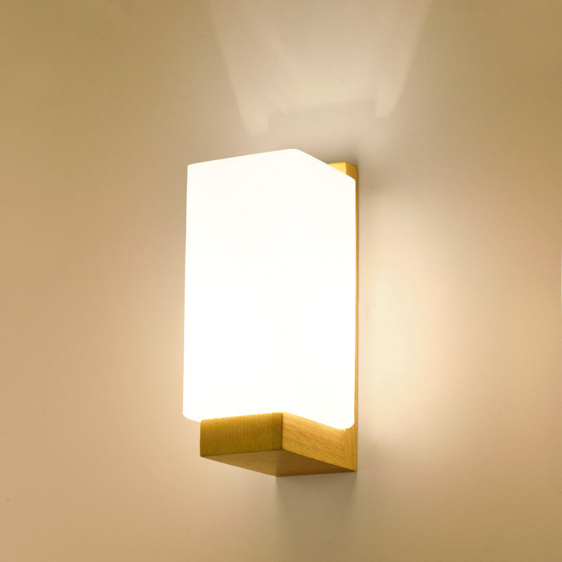 Luz de pared de color de registro de vidrio en la lámpara de pared rectangular de madera de estilo conciso moderno para espacios interiores