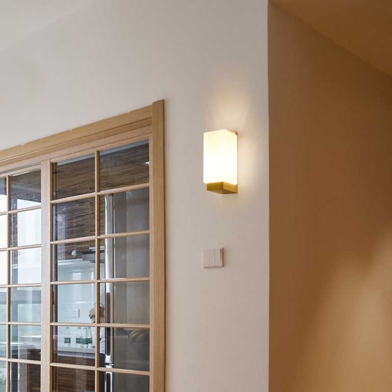 Luz de pared de color de registro de vidrio en la lámpara de pared rectangular de madera de estilo conciso moderno para espacios interiores