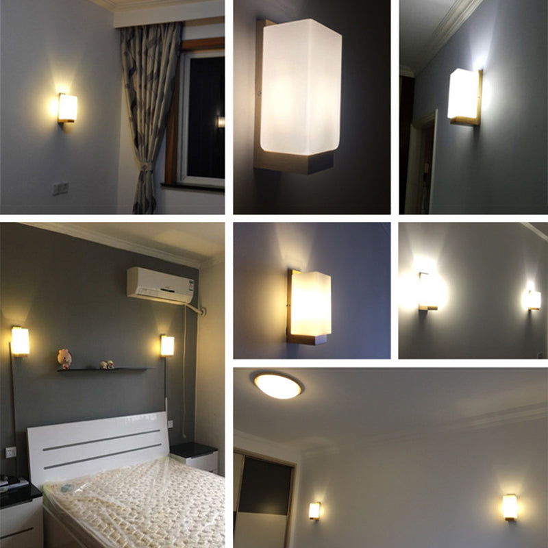 Luz de pared de color de registro de vidrio en la lámpara de pared rectangular de madera de estilo conciso moderno para espacios interiores