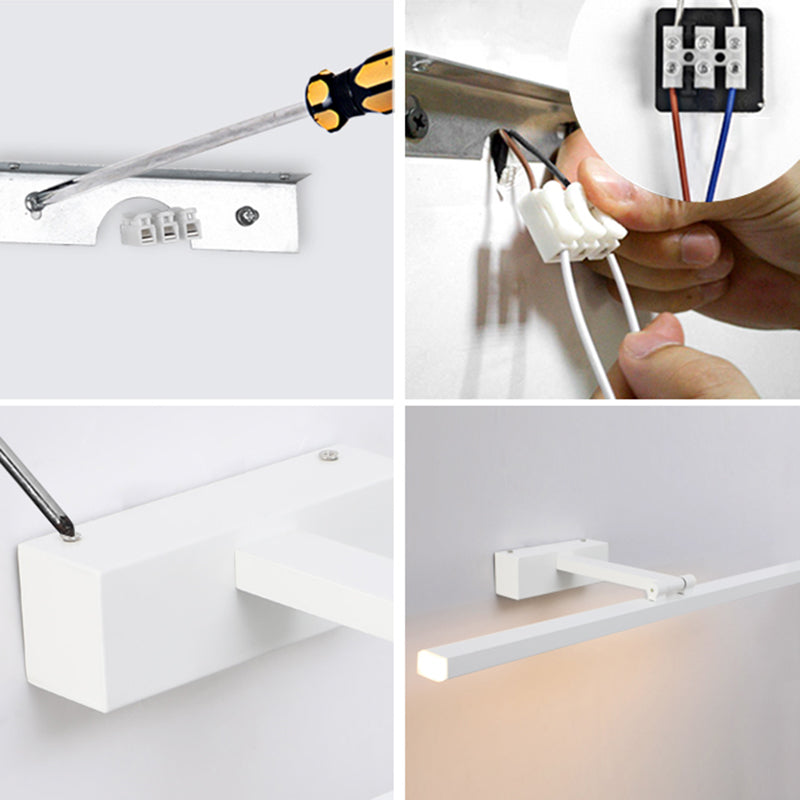 Acconde da muro di tonalità lineare a 1 luce moderna moderna illuminazione da parete specchio in stile semplice in bianco