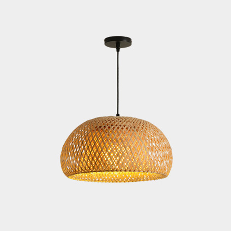 1-Light Beige Bamboo Suspended Lighting Fixture Asia Pendant Light Kit for Tea Room