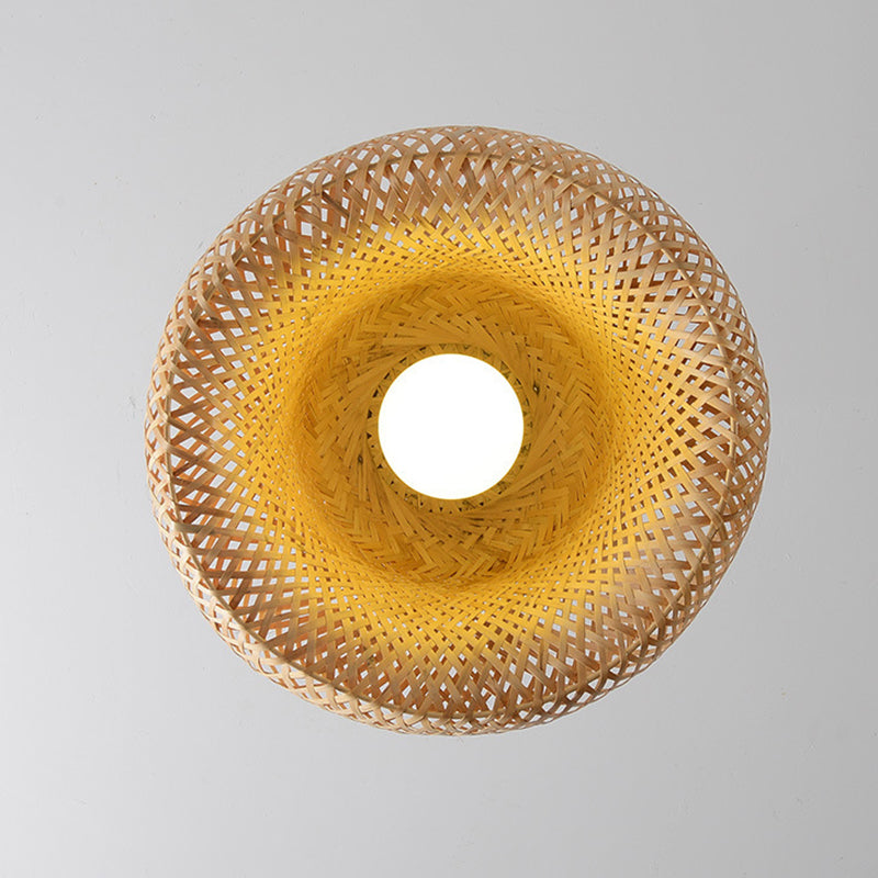 1-Light Beige Bamboo Suspended Lighting Fixture Asia Pendant Light Kit for Tea Room