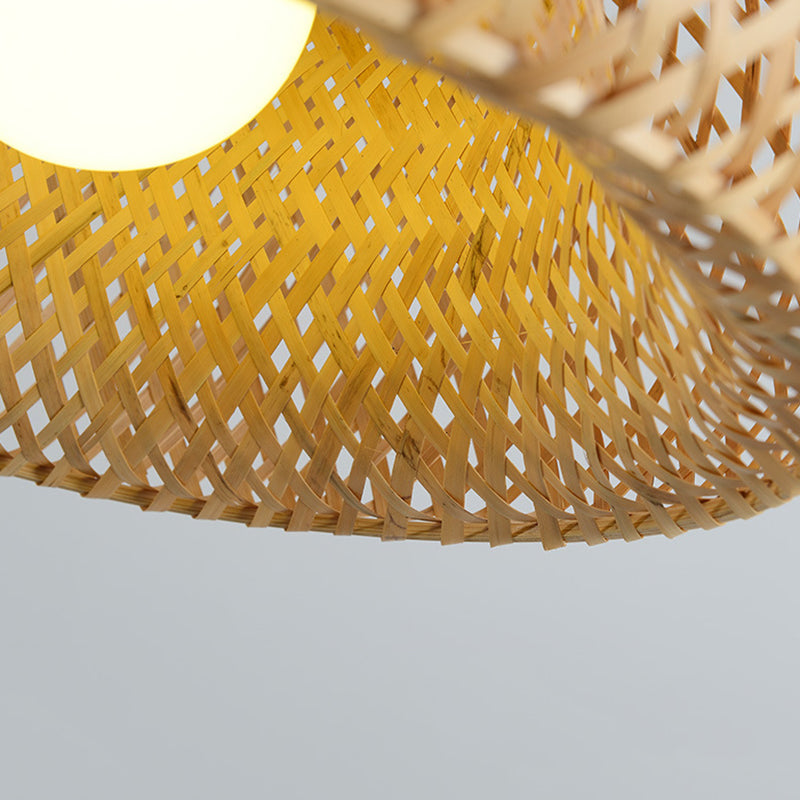 1-Light Beige Bamboo Suspended Lighting Fixture Asia Pendant Light Kit for Tea Room