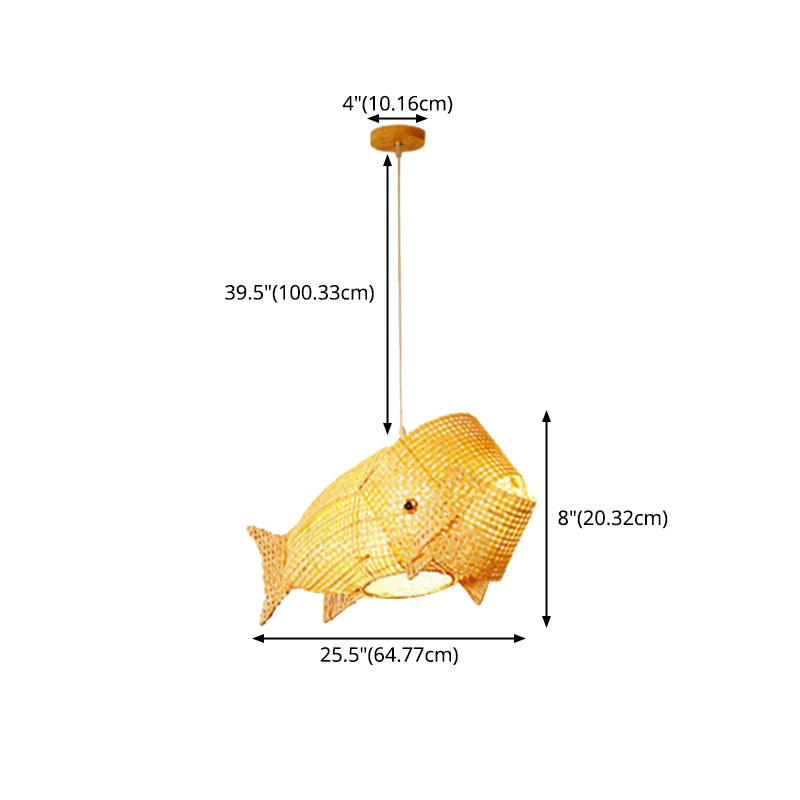 1-Light Bamboo Suspended Lighting Fixture Chinese Pendant Light Kit for Dining Room