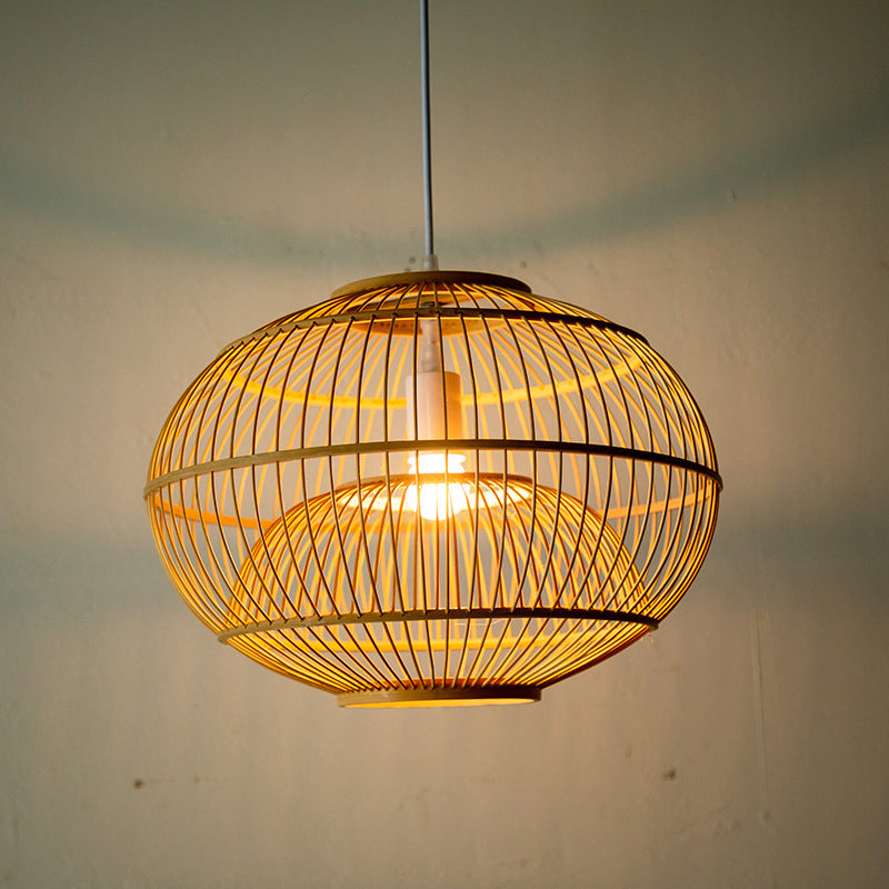 Bamboo Japanese Pendant Light 1-Light Hanging Ceiling Light for Dining Room