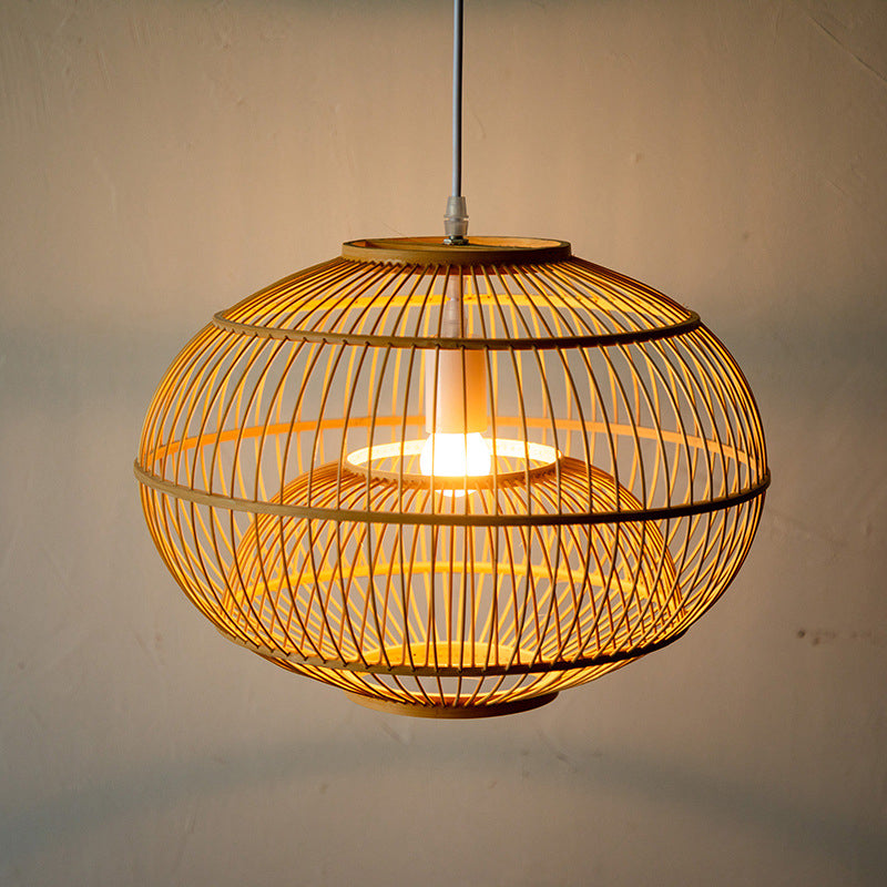 Bamboo Japanese Pendant Light 1-Light Hanging Ceiling Light for Dining Room