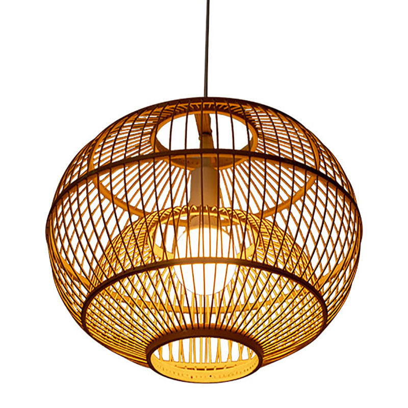 Bamboo Japanese Pendant Light 1-Light Hanging Ceiling Light for Dining Room
