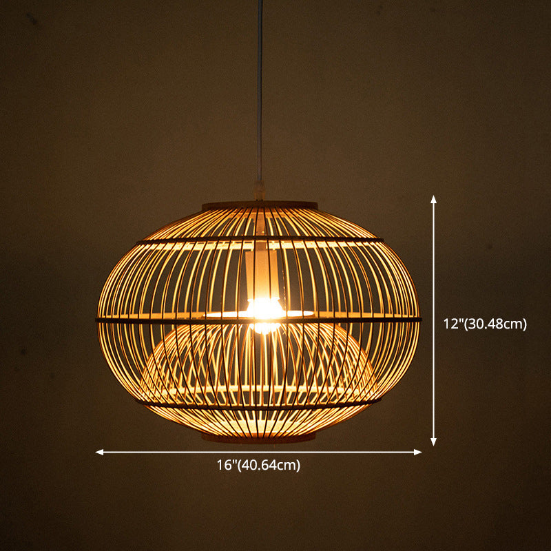Bamboo Japanese Pendant Light 1-Light Hanging Ceiling Light for Dining Room